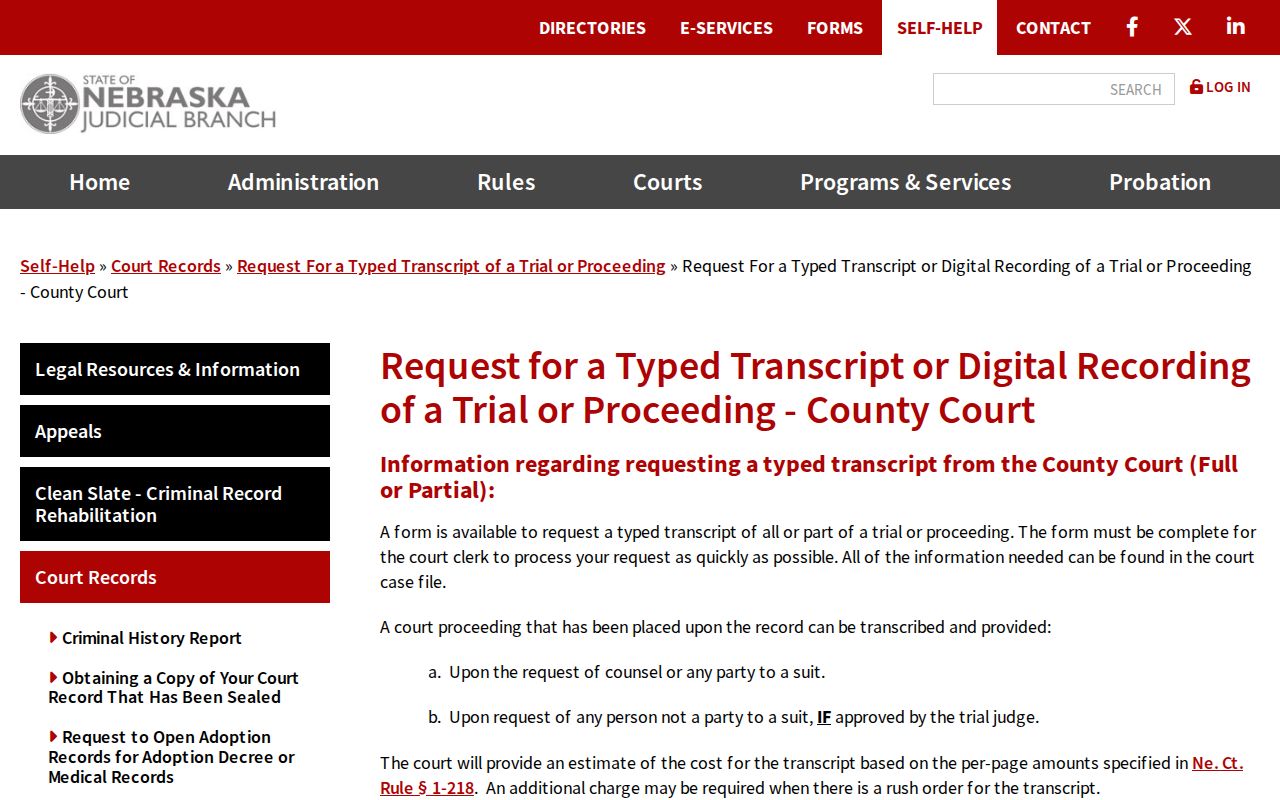 Rock County court record transcript request information